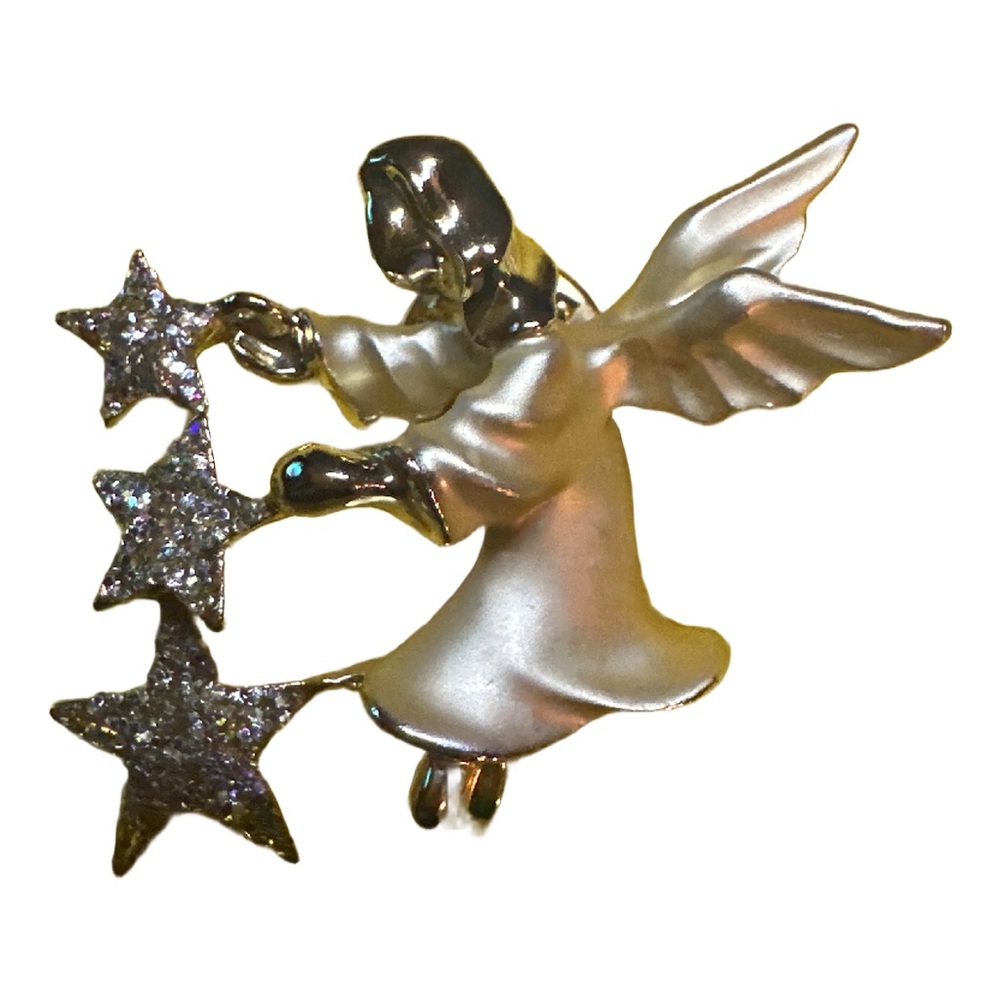 Vintage Gold tone Angel Brooch with Stars